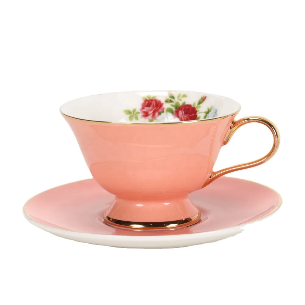 

Wholesale new bone China color glaze flower rose porcelain coffee cup saucer ceramic, Pink,blue,green,red,purple,yellow,etc/customized
