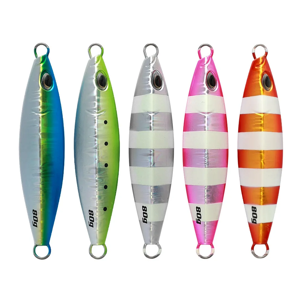 

2022 Metal Jig Lure 60g 80g Offshore Slow Hard Bait Bass Fishing Bait Tackle Trout Jigging Lure Jigs Saltwater Lures, Pink silver green blue silver