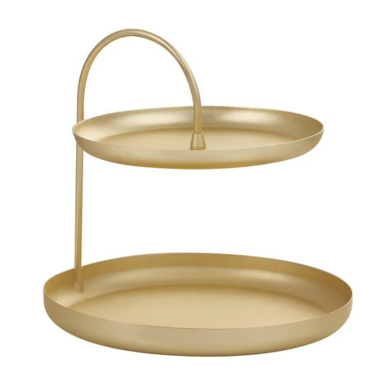 

High Quality 11 Inch Stainless Steel Gold Tray For Cosmetic Makeup With doule tier