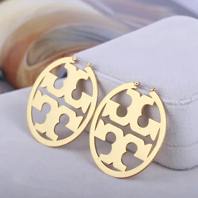 

gold earrings 18k Fashion Classic Exaggerated T Micro Standard Gold Round Hoop Letter Earrings