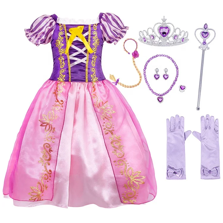 

Wig Accessories Set New Magic Hair Rapunzel Dress A-line Skirt Halloween Program Performance Costumes Girls' Long Mesh Children