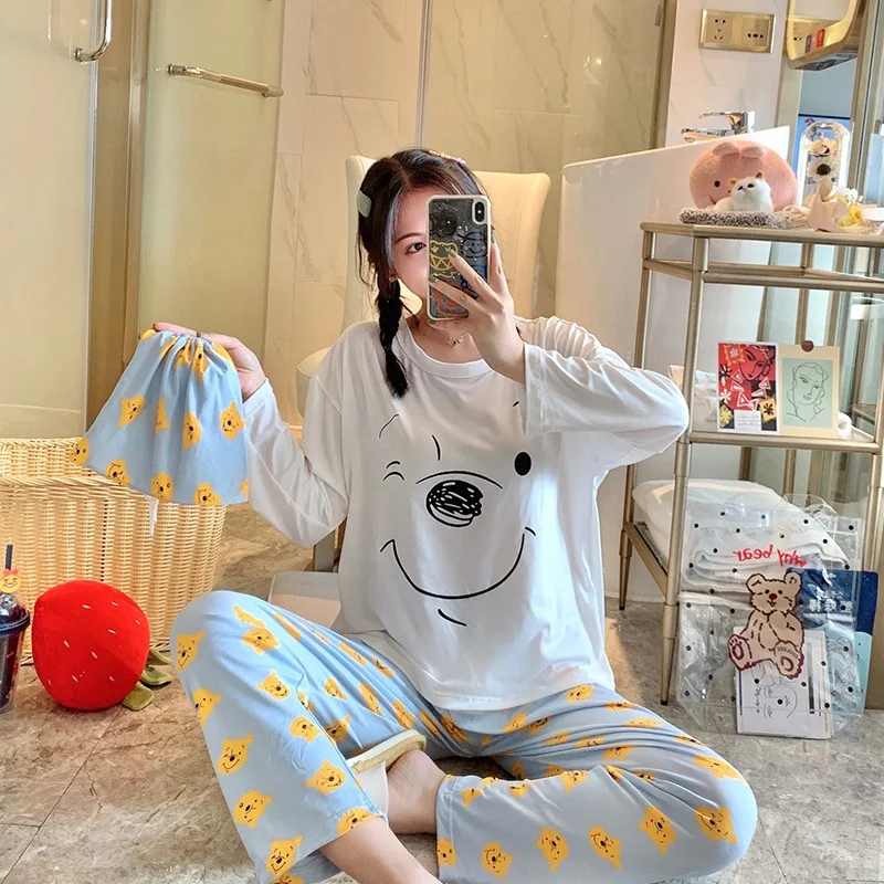 

Korea Two Piece Sleepwear Sets Pijamas Dama Piyama Mujer 2 Pc Pyjama Cute Cartoon Pajama Set Long Pant Night Wears For Ladies