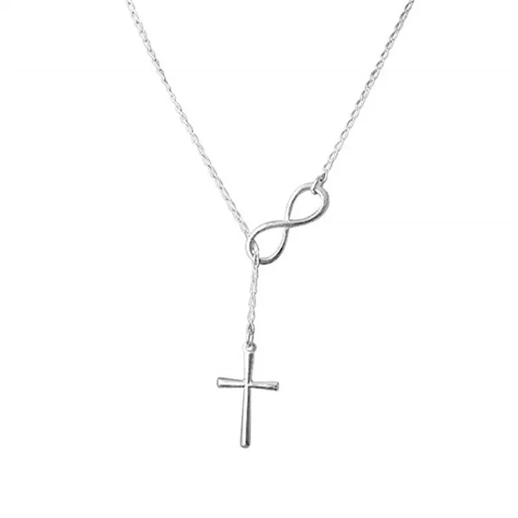 

Religious Infinity Cross Lariat Necklace Adjustable Inspirational Infinity Cross Charm Necklace For Women, As picture