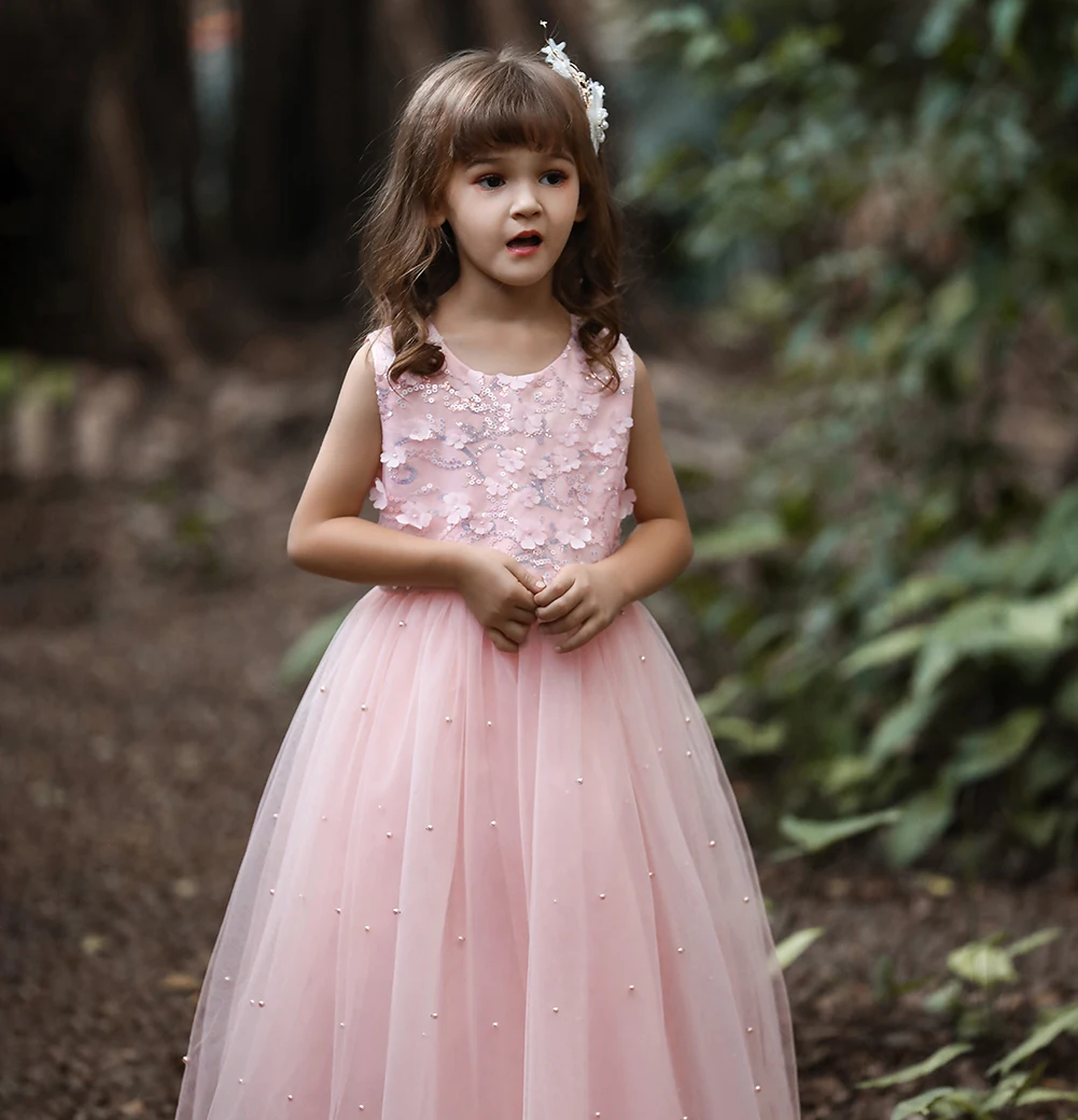 

Elegant shiny girl wedding party dress flower sleeveless girl frock dress for dresses for girls of 10 year old