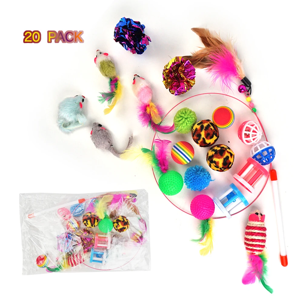 

wholesale 20 packs funny fishing pole fluffy mouse interactive cat pet toy