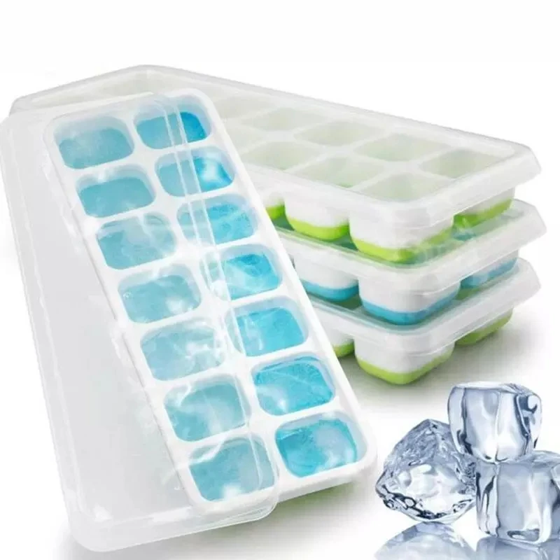 

Factory Direct Easy Release Creative Christmas Mold Bpa Free 14 Holes Mini Silicone Ice Cube Tray With Removable Lid, Pink, green, blue