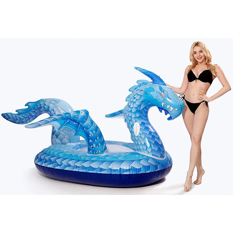 

Blue PVC inflatable dragon swim tube for durable animal swim ring pool toy, As pictures