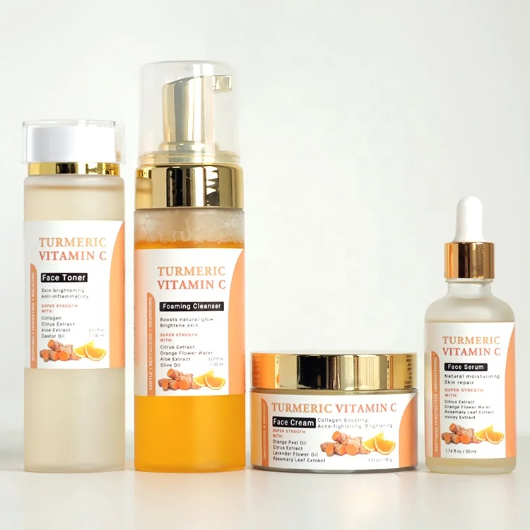 

OEM Vegan Private Label Skincare Kit Manufacturer Anti Acne Brightening Organic Turmeric vitamin C Face Skin Care Gift Set