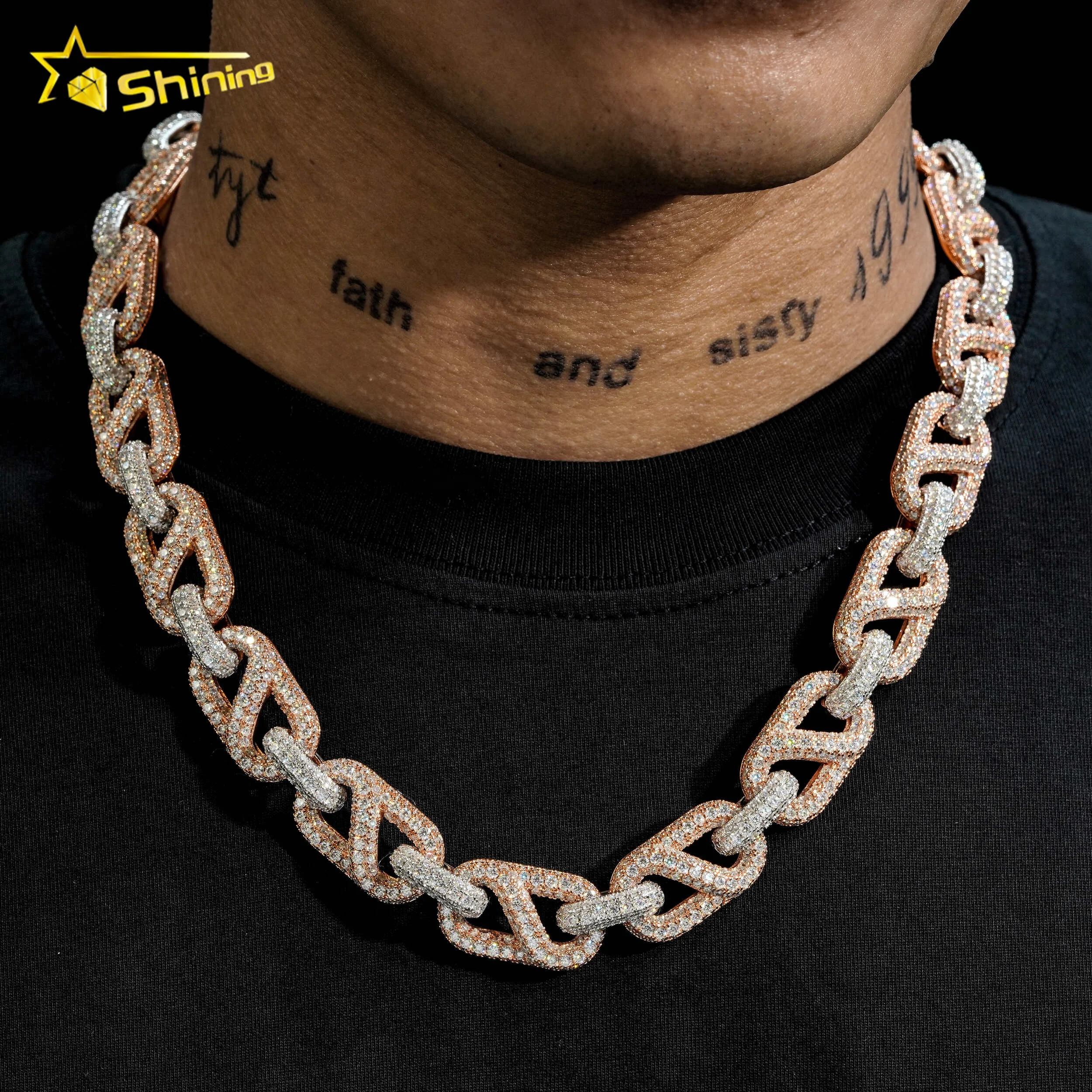 

Luxury 925 Sterling Silver Hip Hop Jewelry Necklace Iced Out 13MM VVS Moissanite Miami Gold Cuban Link Chain For Men