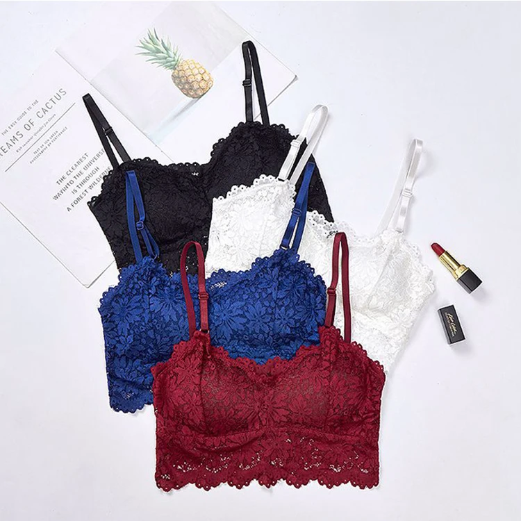 

low price Lace Bralettes for Women Bralette Padded Lace Bandeau Bra, Black, skin color, blue, wine red, white