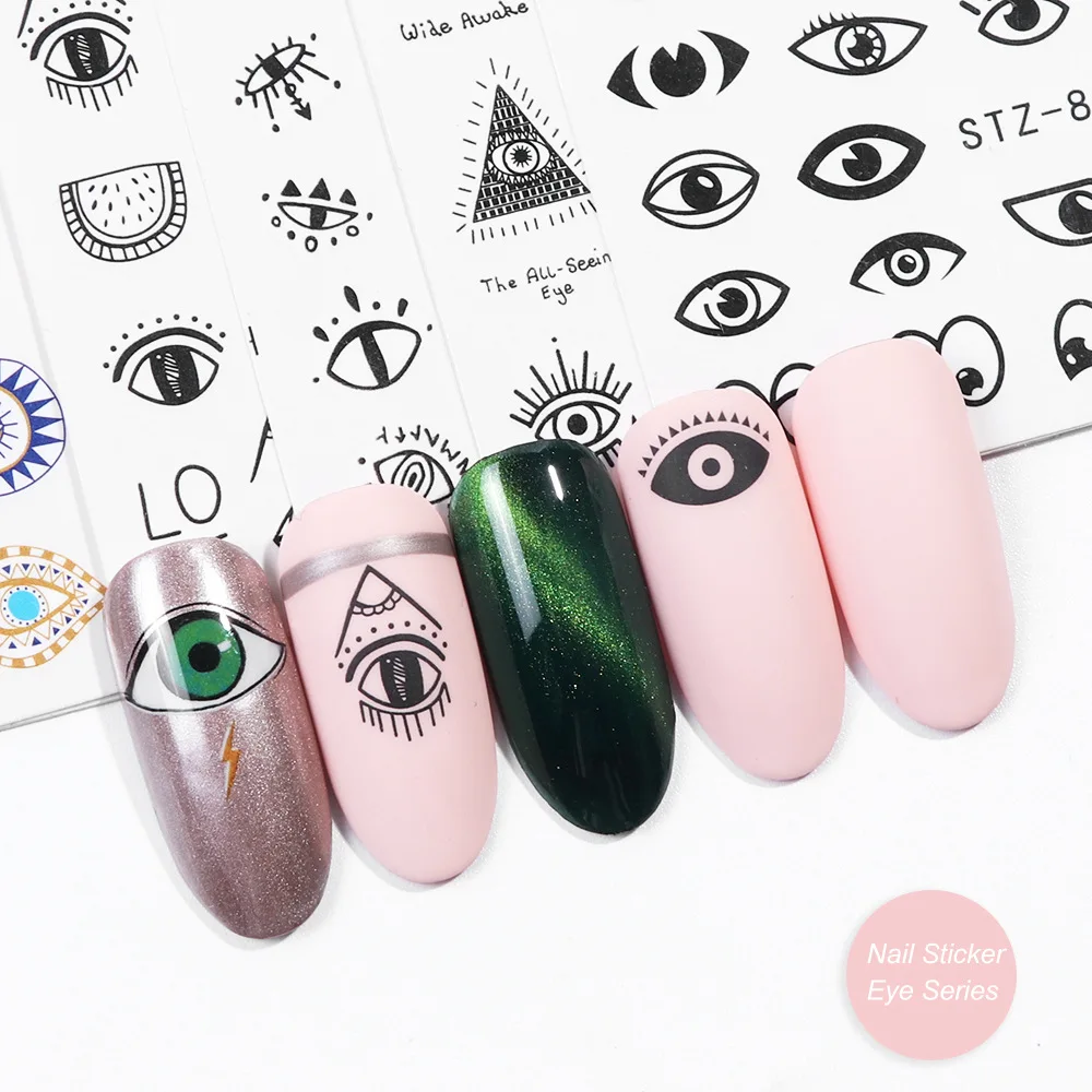 

New luxury colorful professional nail art stickers Individuality creativity decoration black cartoon evil eye nail stickers, Black, red, green, brown
