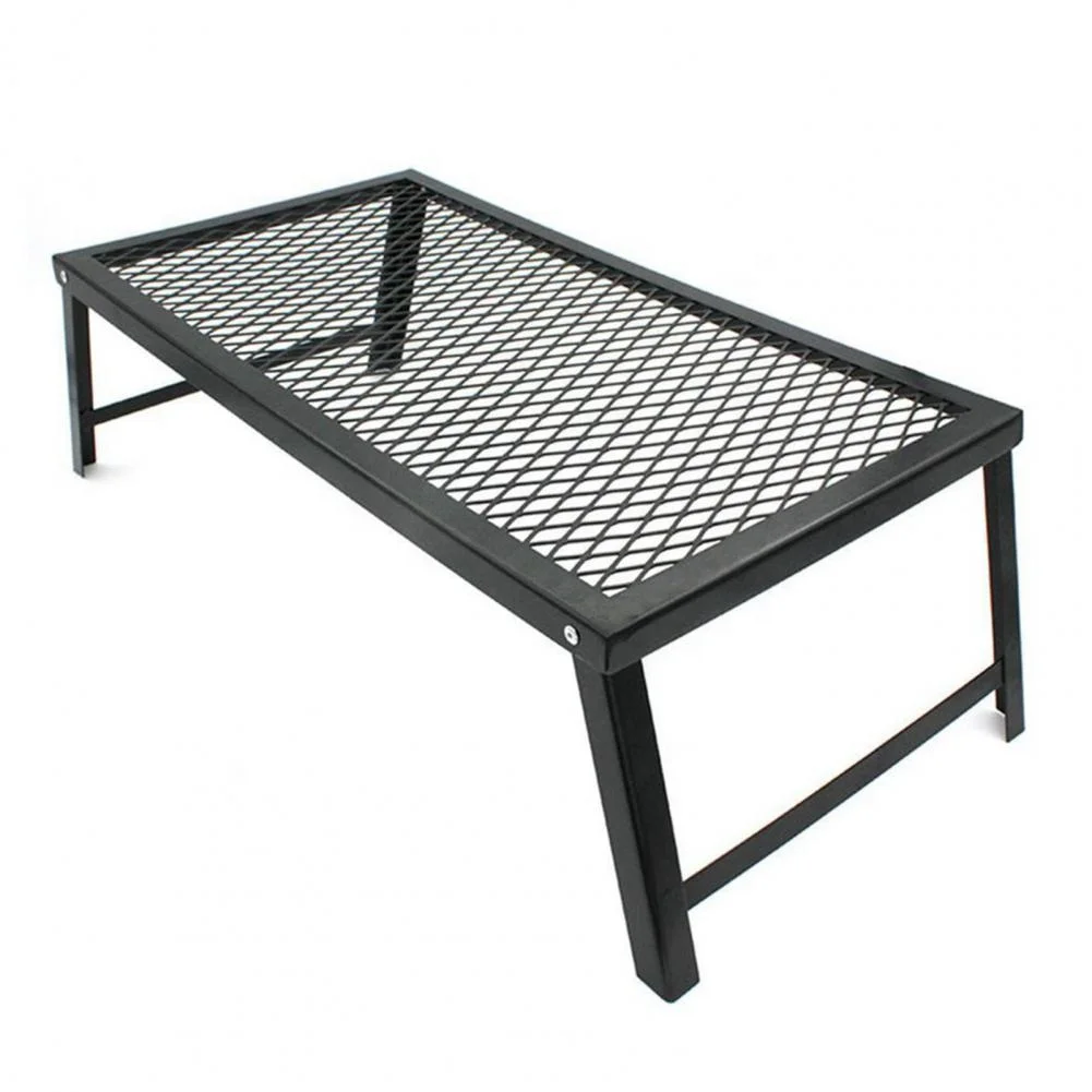 

TY Outdoor folding picnic table barbecue net table camping barbecue rack storage table simple shelving asphalt shelf, Black