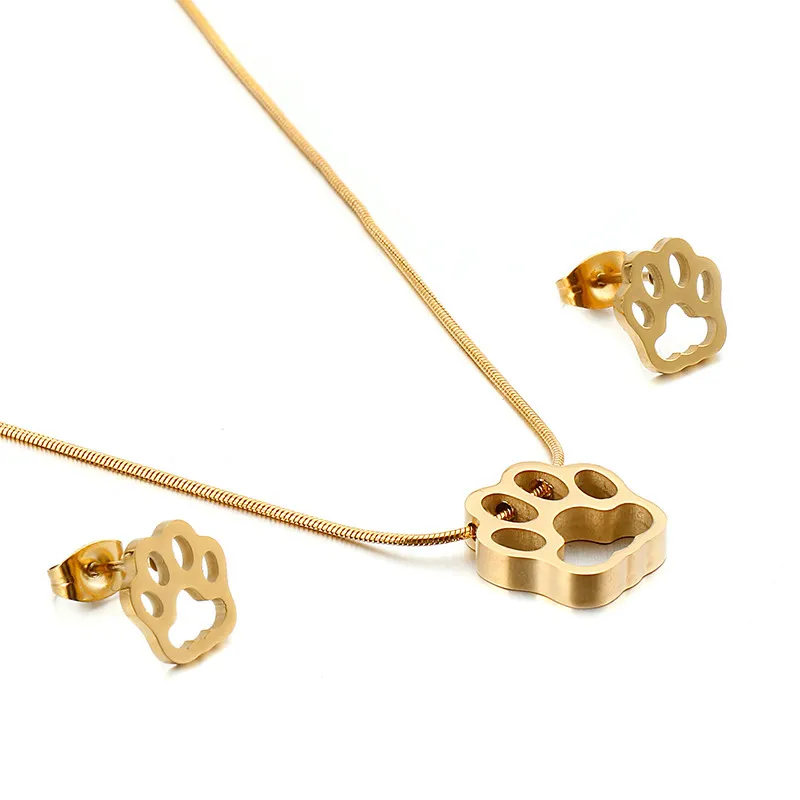 

Trendy Wholesale 316l Cute Dog Paw Pendant Jewelry Necklace Sets Stainless Steel