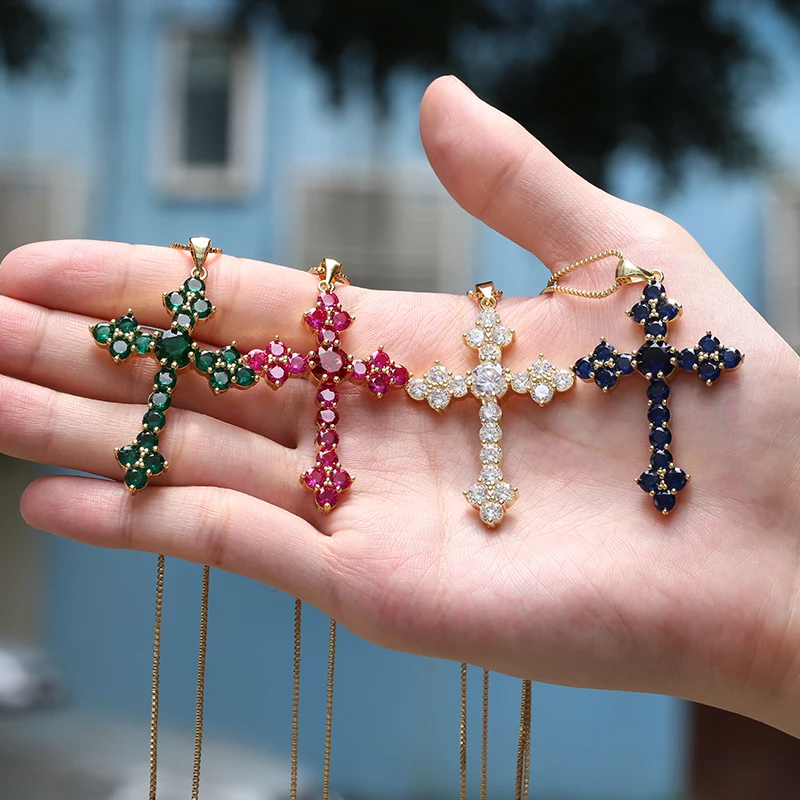 

Wholesale brass gold plated pendants charms cz cross necklace pendants