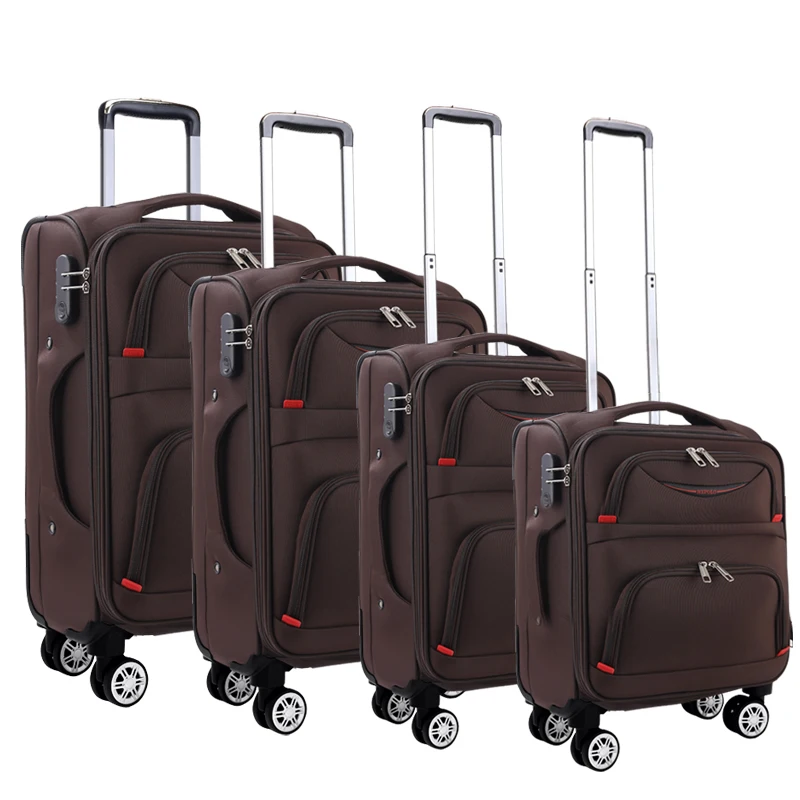 

4pcs 16"/20"/24"/28" China Supplier High Quality Nylon Soft Side Trolley Luggage set oxford suitcase sets, Black,coffee,purple,blue,red