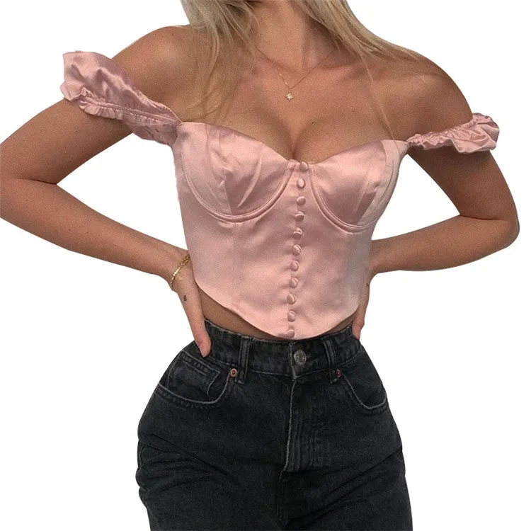 

Puff Sleeve Vintage Blouse Women Pink Pullover Tops Square Neck Blouses Slim Fit Backless Crop Top Femme Blusas