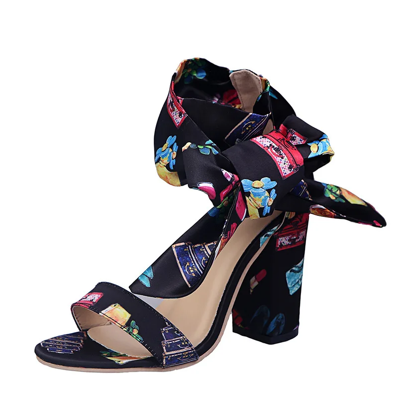 

Colorful Scarf Cross Strap Women Patchwork Sandals High Thin Heel Pumps Stiletto Party Shoes
