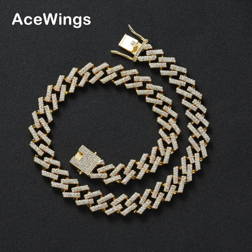 AC017   15mm Alloy Chain Hip Hop Iced out  Chain Necklace Bling bling Jewelry