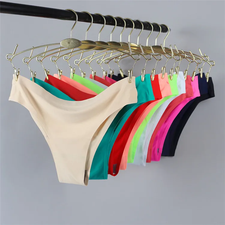 

Ladies Solid color One Piece Low-Rise Ice Silk Seamless Adhesive Bikini Bamboo Carbon Fiber Bottom Panty Briefs