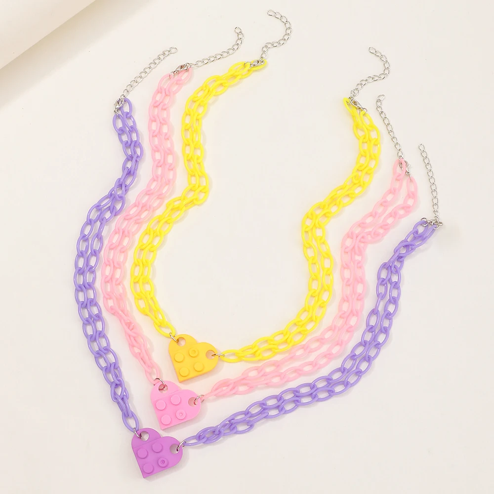 

2Pcs/set Wholesale Fashion Colourful Bff Heart Necklace Heart Charm Necklace Chain Couple Necklace For Lover