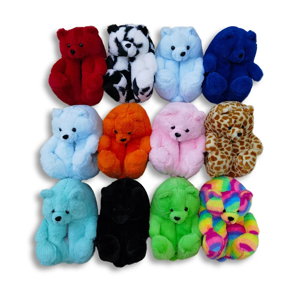 

wholesale fashion teddy bear plush fur indoor woman lady slippers