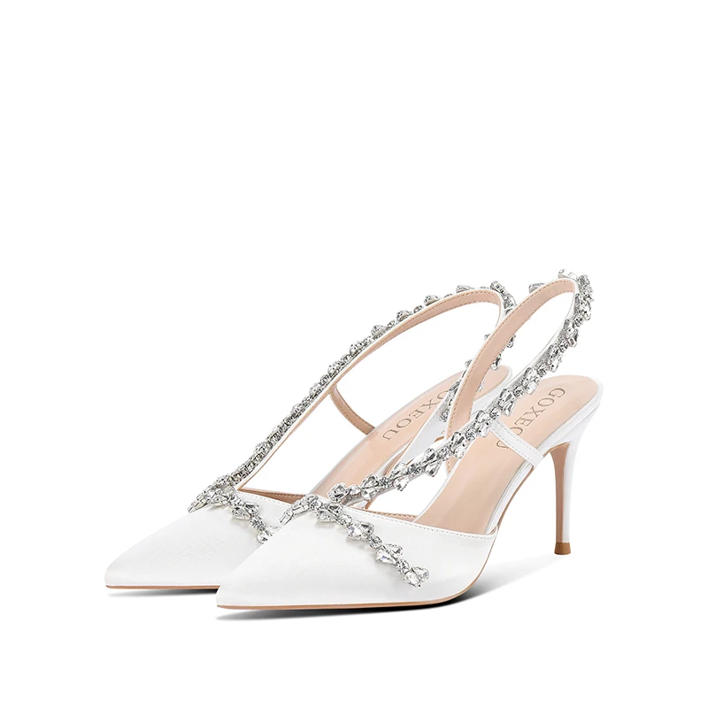 

GOXEOU Fancy Wedding Party High Heels female pumps Shiny Crystals Bridal Shoes for Bride clain shoes wholesale big size 5