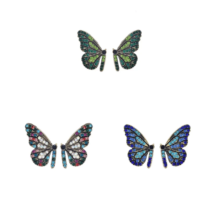 

Fashion Women Cubic Zirconia Rhinestone Colorful Silver Plated 925 Sterling Silver Stud Butterfly Earring Jewelry, Blue,green,colorful