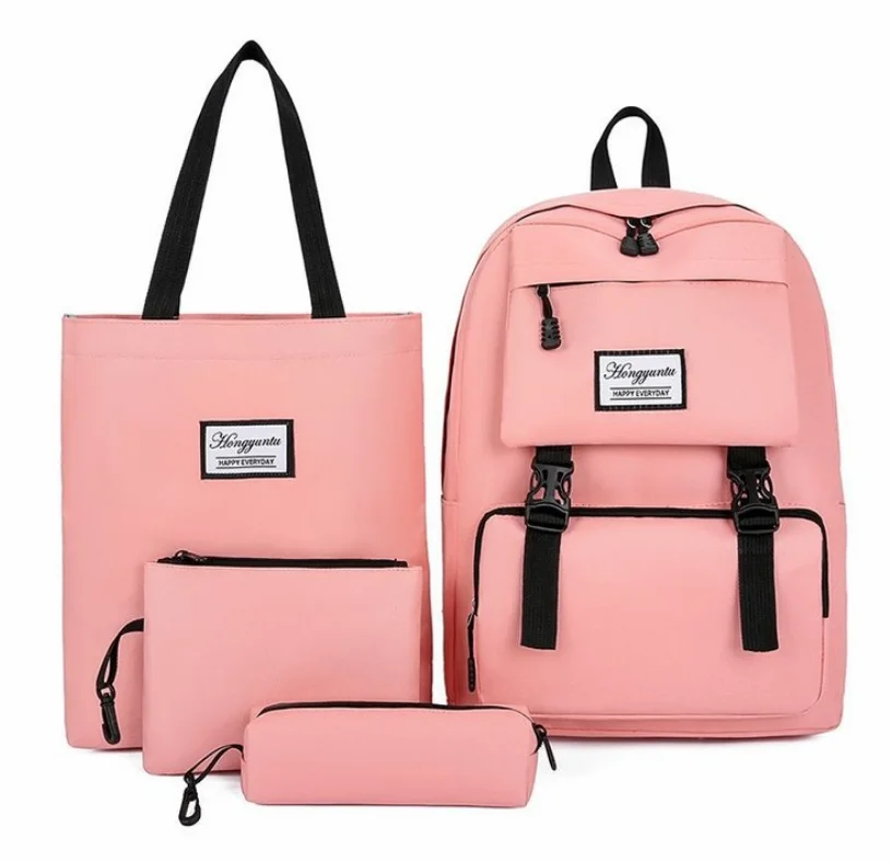 

High quality waterproof Nylon College Student Backpack 4 pcs set backpack bag, As below
