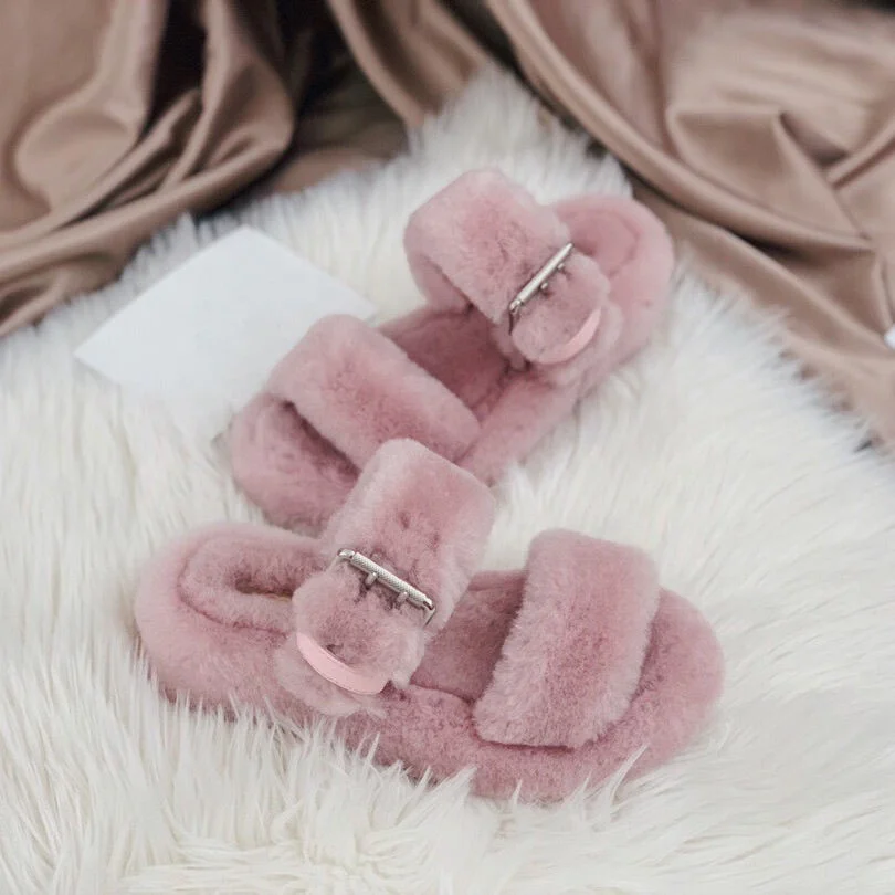 

Custom designer Warm Fluffy Furry Autumn Spring Real Fuzzy Australia Sheepskin Fur Slides Slippers for Women shoes, White, blue, pink, grey