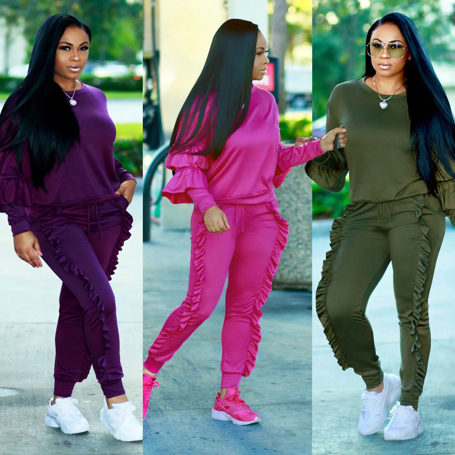 

Amazon 2021 Autumn And Winter Stitching Long Sleeved Joggers Outfits With Wooden Ears 3xl Casual Women 2 Piece Set, As pics show