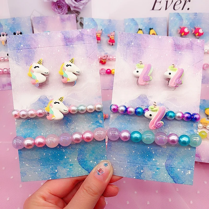 

Manufacturer sells unicorn children bracelet to Europe and The United States cute cartoon bracelet set girl jewelry set, Multi color