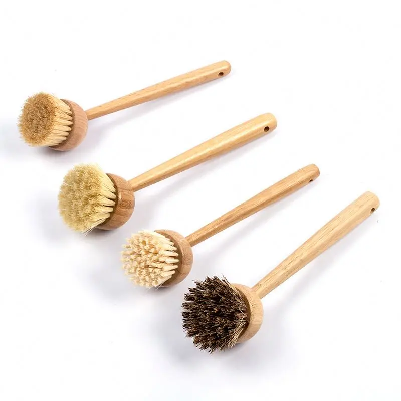 

Customized Logo All Natural Beech Wooden Kitchen Coconut Palm Cleaning Dish Pot Pan Brush Scrubber Sisal Kitchen Brush, Bamboo color