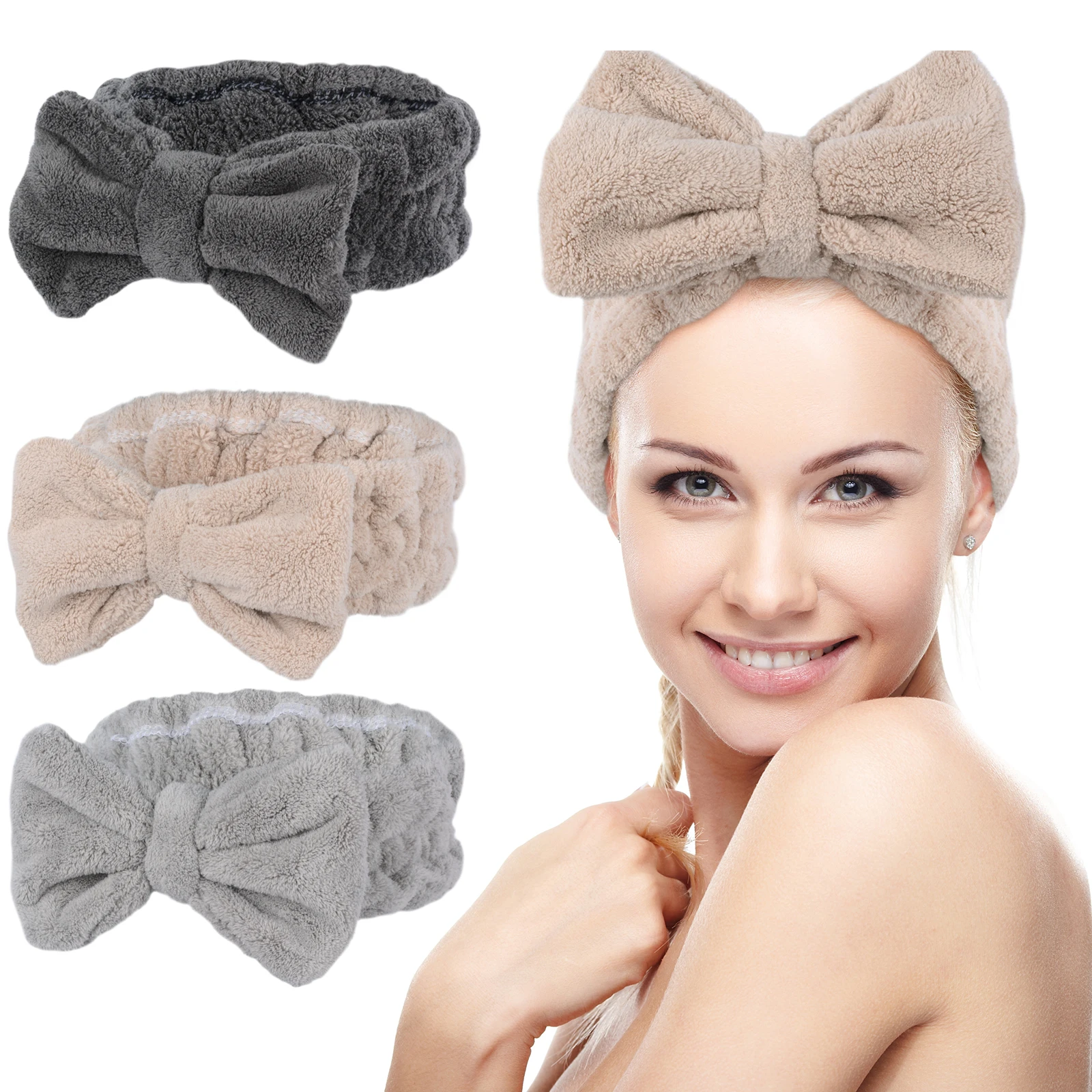 

Manufacturers Wholesale Custom Makeup Hair Bands Coral Fleece Women Plush Spa Bow Headband With Logo