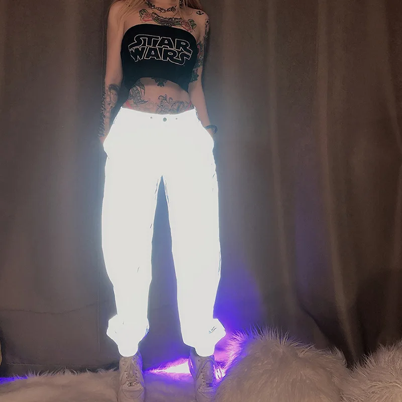 

Women's Reflective Workout Joggers Pants Long Active Elastic Waist Sweatpants Reflective Cargo Pants, Picture