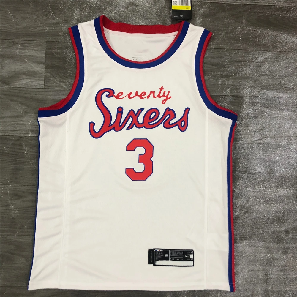 

2021 Best Quality Heat Press 76er s Basketball Jersey Seventy Sixer s Uniform Embiid #21 Simmons # 25 Iverson# 3 Custom name, As picture