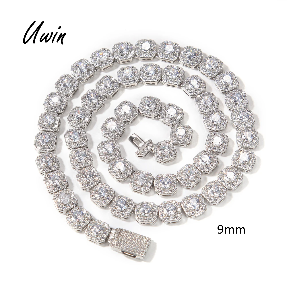 

UWIN Hip Hop 9mm CZ Cubic Circonia Chain AAA Zirconia Necklace Wholesale Rapper Jewelry, Gold, silver, or custom for you