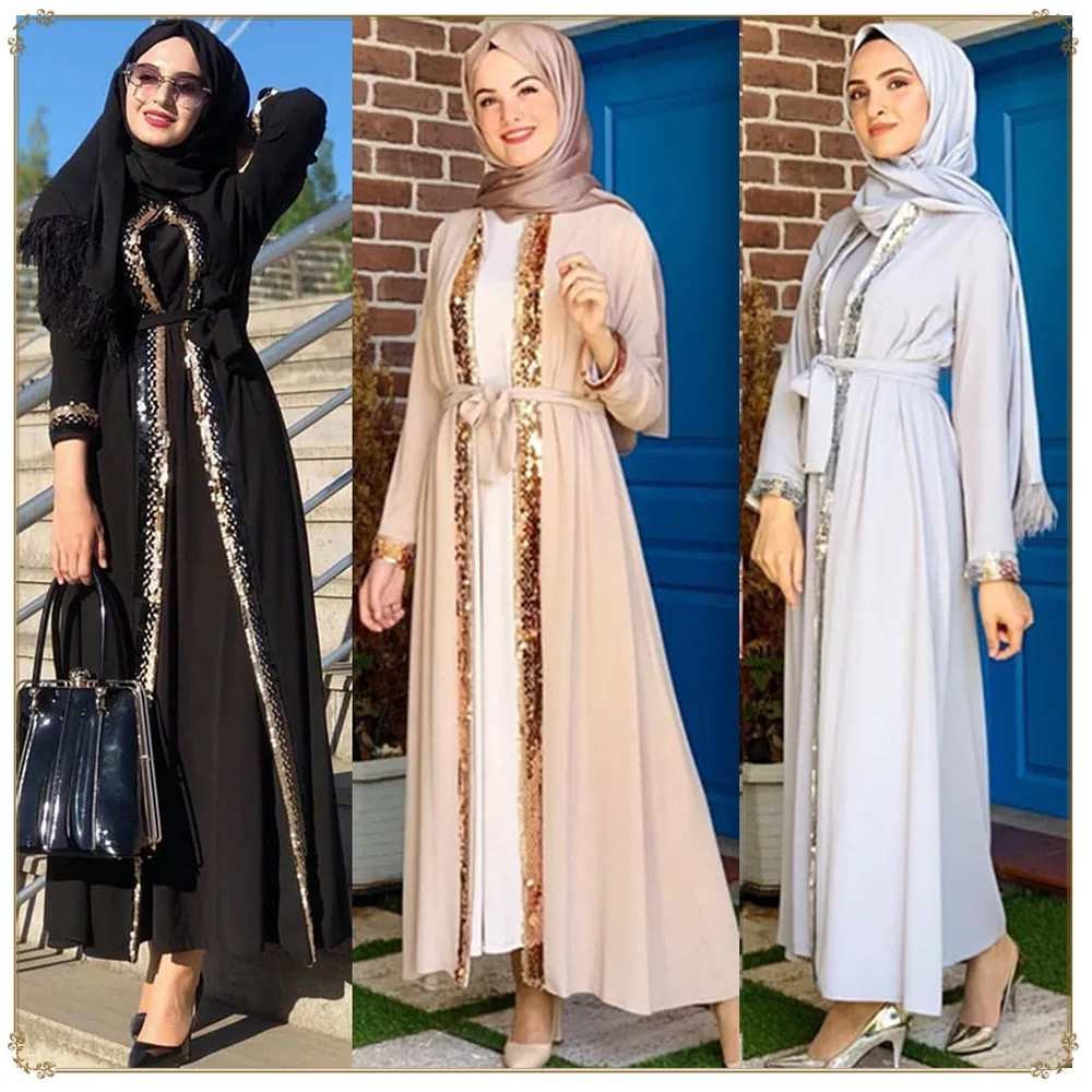 

2020 Ramadan EID new dubai abaya kimono cardigan muslim dress women islamic clothing, Gray, beige, black