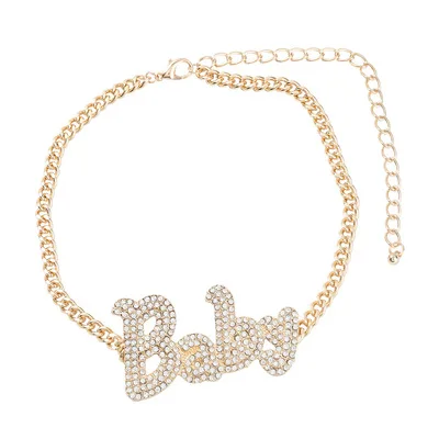 

Punk Style Dainty Crystal Rhinestone Letter Link Chain Necklace 18K Gold Plated Baby Initial Choker Necklace Birthday Gift