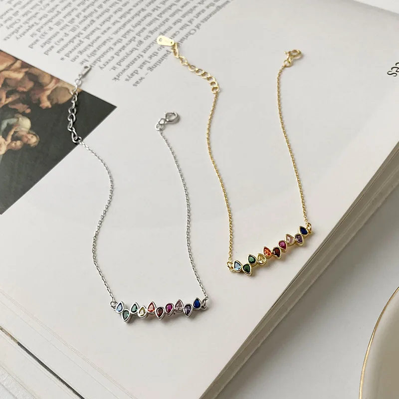 

L518 100% S925 18K Gold Christmas Gift Jewelry Colorful Zircon Chain Bracelet, Silver /18k gold