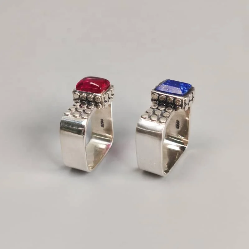

Custom 925 sterling silver rings fashion unusual gemstone gold plated jewelry red corundum Lapis lazuli ring silver 925, White gold (rose gold, yellow are avaliable)