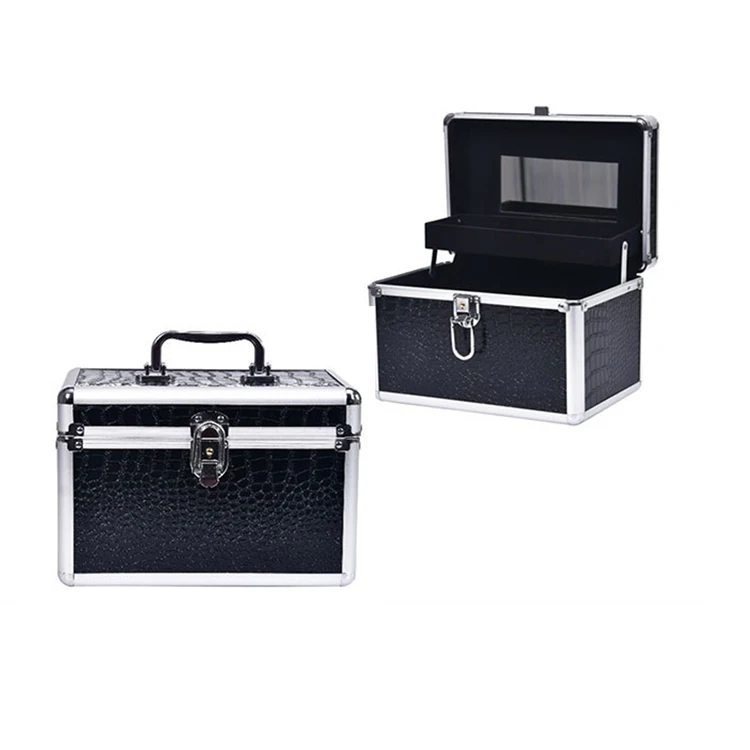 

Yaeshii Amazon Hot Sell Wholesale Portable Travel Makeup Bag Cosmetic Storage Box With Mirror Metal Handle, Black