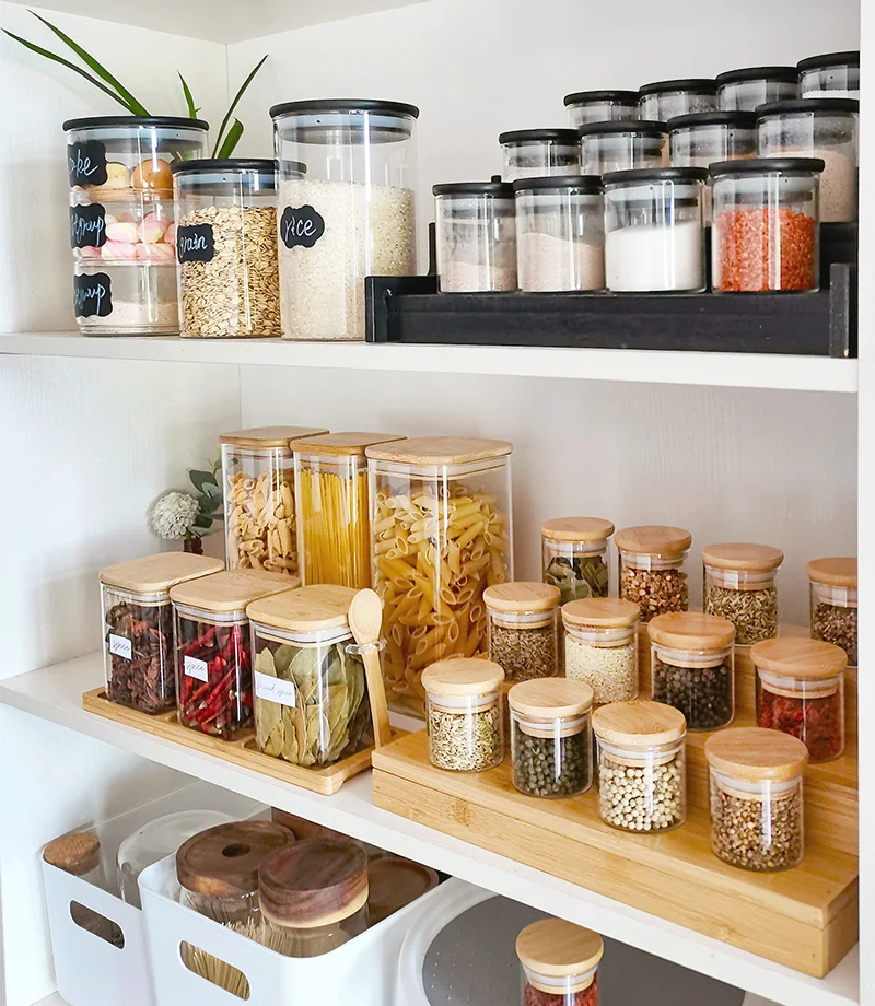 

Kitchen organization 2oz 3oz 8oz 10oz good storage jar clear glass jars with bamboo lid for spice candy, Transparent color