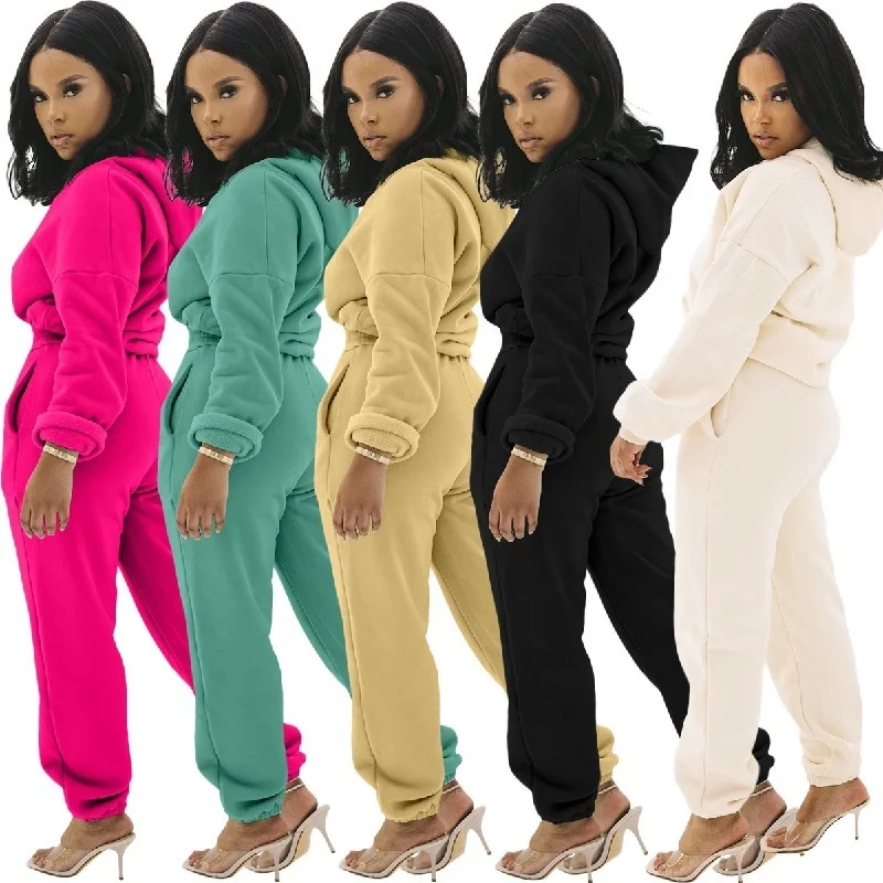 

2021 Winter Arrive Women Sweat Suits Set Hoodies Set Fleece Fabric Two Piece Set Sports Wear, Can provide different swatchbooks to choose colors