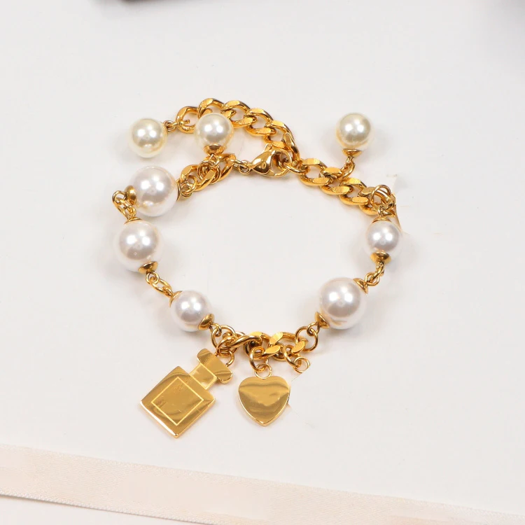 

Letter Pearl 18K Rose Gold Stainless Steel Jewelry Charm Bracelet for Women