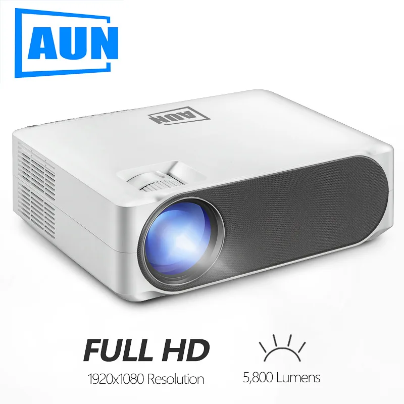 

AUN AKEY6 5.8 inch 5500 Lumens 1920x1080P Portable HD LED Projector with Remote Control, Support USB / SD Card / AV / VGA / RJ45