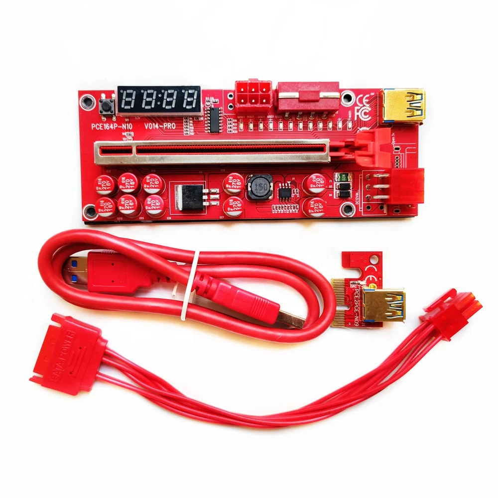 

V014 Pro Riser 10 Capacitor 6 + 4 + 6Pin Risers V14 Pci-e Riser Card 014, Red