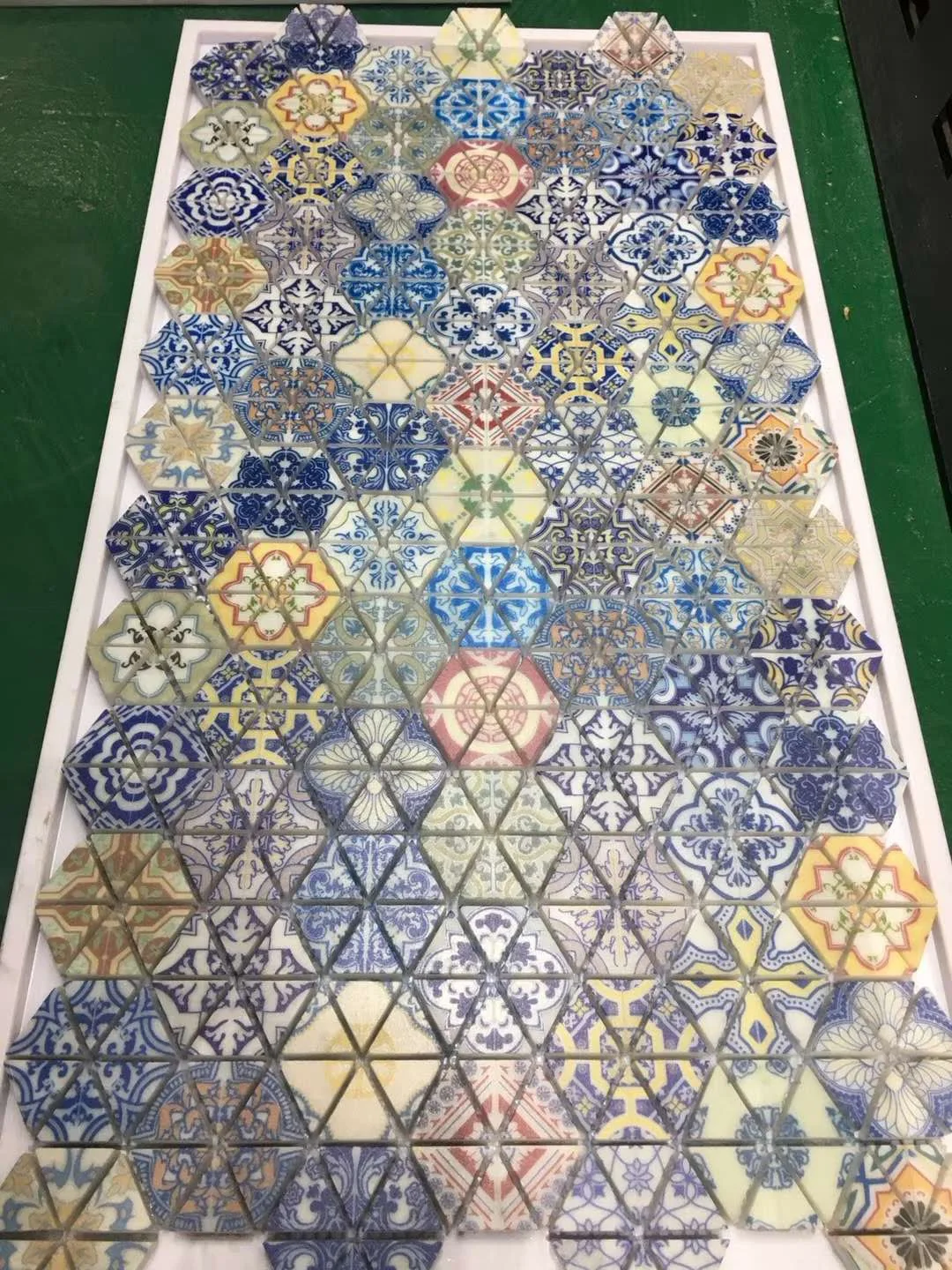 Mixed Blue Color Hexagonal Marble Mosaics Stone Mosaic Inkjet Printing  Artificial Stone Mosaic