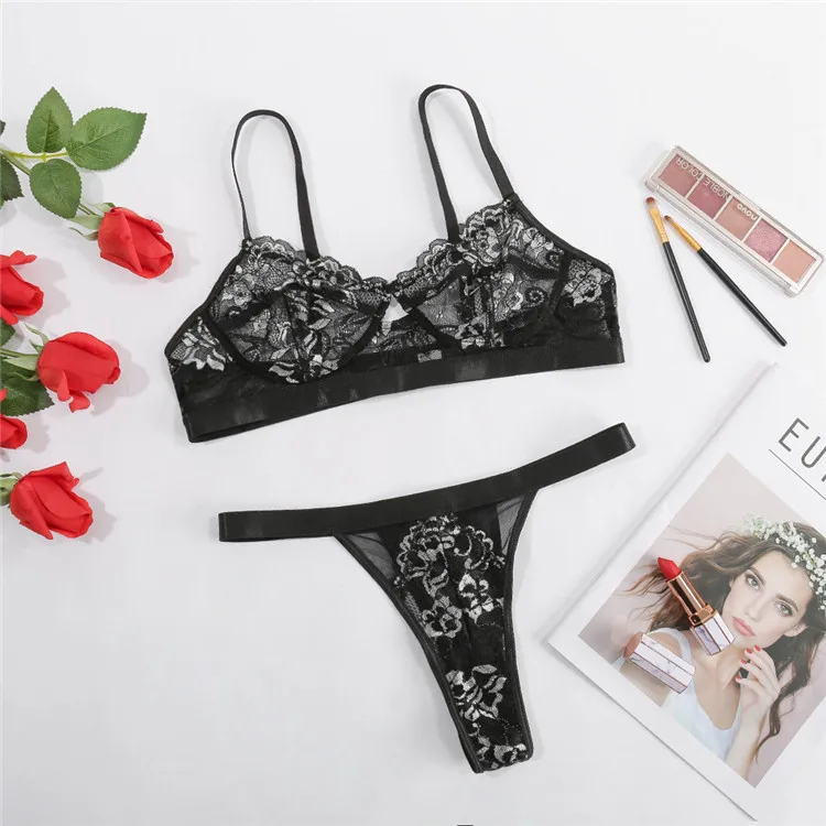 

high quality Women Lingerie Underwear Set Sexy Lace Transparent Bra G-String