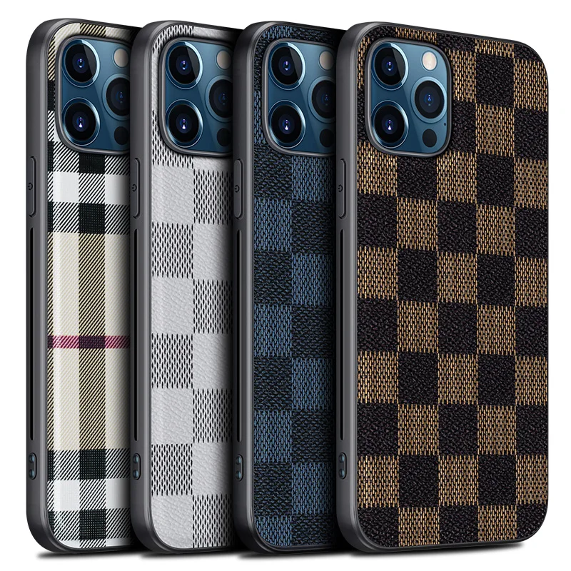 

Fashion Shockproof Soft Silicone Geometric Lattice Pattern PU Leather Case For iPhone 12 11 Pro Max Mini X XS XR 7 8 Phone Cover, 4 colors