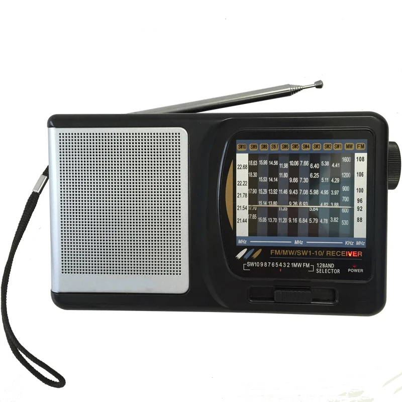 

Handheld AM FM SW1-10 12 Bands Radio with Shortwave Radio DC Jack and Earphone Jack Included, Back